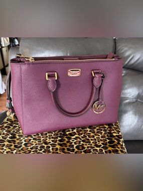 Michael Kors Metallic Saffiano Satchel with Gold Hardware